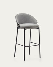 Load image into Gallery viewer, Eamy stool light grey chenille and ash wood veneer with a black finish and black metal, 77 cm - image 12