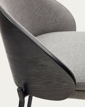Load image into Gallery viewer, Eamy stool light grey chenille and ash wood veneer with a black finish and black metal, 77 cm - image 13