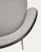 Load image into Gallery viewer, Eamy stool light grey chenille and ash wood veneer with a black finish and black metal, 77 cm - image 15