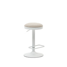 Load image into Gallery viewer, Zaib stool in beige chenille and matt white steel height 63-84 cm FSC 100%