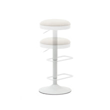 Load image into Gallery viewer, Zaib stool in beige chenille and matt white steel height 63-84 cm FSC 100% - image 8