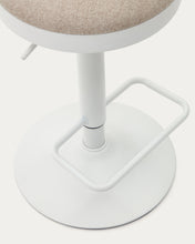 Load image into Gallery viewer, Zaib stool in beige chenille and matt white steel height 63-84 cm FSC 100% - image 14