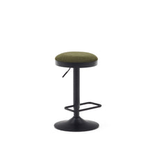 Load image into Gallery viewer, Zaib stool in dark green chenille and matt black steel height 63-84 cm FSC 100%