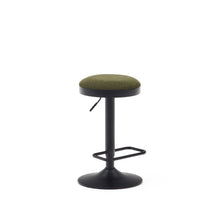 Load image into Gallery viewer, Zaib stool in dark green chenille and matt black steel height 63-84 cm FSC 100% - image 2