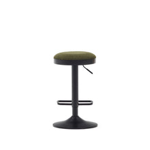 Load image into Gallery viewer, Zaib stool in dark green chenille and matt black steel height 63-84 cm FSC 100% - image 12