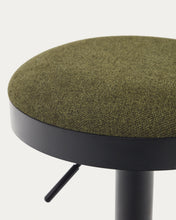Load image into Gallery viewer, Zaib stool in dark green chenille and matt black steel height 63-84 cm FSC 100% - image 15