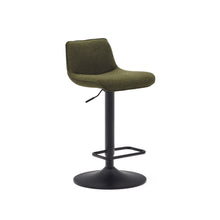 Load image into Gallery viewer, Zenda stool in dark green chenille and matt black steel height 81-102 cm FSC 100%