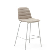 Load image into Gallery viewer, Zunilda stool in beige chenille and steel with matt white finish height 65 cm FSC 100% - image 2