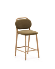 Load image into Gallery viewer, Helda stool in green chenille and solid oak wood FSC Mix Credit 65 cm