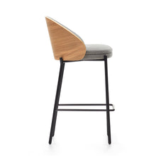 Load image into Gallery viewer, Eamy stool light grey chenille and ash wood veneer with a natural finish and black metal, 65 cm - image 4