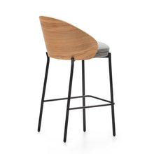 Load image into Gallery viewer, Eamy stool light grey chenille and ash wood veneer with a natural finish and black metal, 65 cm - image 6