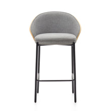 Load image into Gallery viewer, Eamy stool light grey chenille and ash wood veneer with a natural finish and black metal, 65 cm - image 7