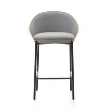 Load image into Gallery viewer, Eamy stool light grey chenille and ash wood veneer with a natural finish and black metal, 65 cm - image 8