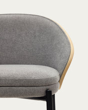 Load image into Gallery viewer, Eamy stool light grey chenille and ash wood veneer with a natural finish and black metal, 65 cm - image 12