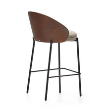 Load image into Gallery viewer, Eamy stool in light brown chenille with ash veneer in walnut finish and black metal 65 cm - image 6