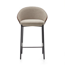 Load image into Gallery viewer, Eamy stool in light brown chenille with ash veneer in walnut finish and black metal 65 cm - image 7