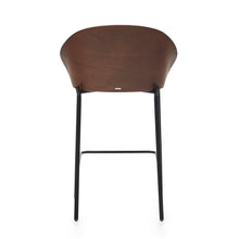 Load image into Gallery viewer, Eamy stool in light brown chenille with ash veneer in walnut finish and black metal 65 cm - image 9