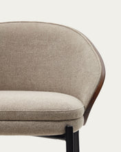 Load image into Gallery viewer, Eamy stool in light brown chenille with ash veneer in walnut finish and black metal 65 cm - image 12