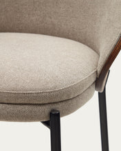 Load image into Gallery viewer, Eamy stool in light brown chenille with ash veneer in walnut finish and black metal 65 cm - image 14