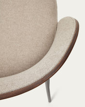 Load image into Gallery viewer, Eamy stool in light brown chenille with ash veneer in walnut finish and black metal 65 cm - image 15