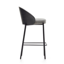 Load image into Gallery viewer, Eamy stool light grey chenille and ash wood veneer with a black finish and black metal, 65 cm - image 4