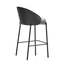 Load image into Gallery viewer, Eamy stool light grey chenille and ash wood veneer with a black finish and black metal, 65 cm - image 5