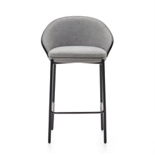 Load image into Gallery viewer, Eamy stool light grey chenille and ash wood veneer with a black finish and black metal, 65 cm - image 7