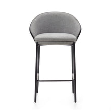 Load image into Gallery viewer, Eamy stool light grey chenille and ash wood veneer with a black finish and black metal, 65 cm - image 8