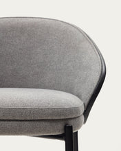 Load image into Gallery viewer, Eamy stool light grey chenille and ash wood veneer with a black finish and black metal, 65 cm - image 12