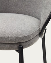 Load image into Gallery viewer, Eamy stool light grey chenille and ash wood veneer with a black finish and black metal, 65 cm - image 14