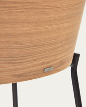 Load image into Gallery viewer, Eamy stool light grey chenille and ash wood veneer with a black finish and black metal, 65 cm - image 18