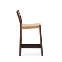 Load image into Gallery viewer, Yalia stool with a backrest in solid oak wood in a walnut finish, and rope cord seat, 65 cm FSC 100% - image 3