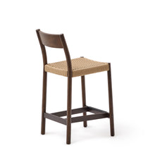 Load image into Gallery viewer, Yalia stool with a backrest in solid oak wood in a walnut finish, and rope cord seat, 65 cm FSC 100% - image 5