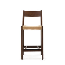 Load image into Gallery viewer, Yalia stool with a backrest in solid oak wood in a walnut finish, and rope cord seat, 65 cm FSC 100% - image 7