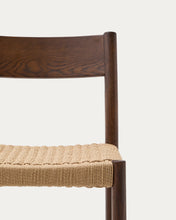 Load image into Gallery viewer, Yalia stool with a backrest in solid oak wood in a walnut finish, and rope cord seat, 65 cm FSC 100% - image 10
