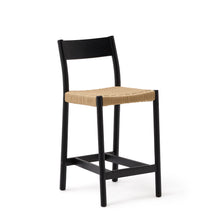 Load image into Gallery viewer, Yalia stool with a backrest in solid oak wood in a black finish, and rope cord seat, 65 cm FSC 100%
