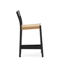 Load image into Gallery viewer, Yalia stool with a backrest in solid oak wood in a black finish, and rope cord seat, 65 cm FSC 100% - image 3