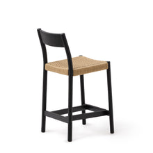 Load image into Gallery viewer, Yalia stool with a backrest in solid oak wood in a black finish, and rope cord seat, 65 cm FSC 100% - image 5