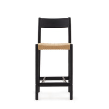 Load image into Gallery viewer, Yalia stool with a backrest in solid oak wood in a black finish, and rope cord seat, 65 cm FSC 100% - image 7
