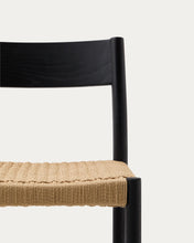 Load image into Gallery viewer, Yalia stool with a backrest in solid oak wood in a black finish, and rope cord seat, 65 cm FSC 100% - image 10