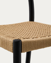 Load image into Gallery viewer, Yalia stool with a backrest in solid oak wood in a black finish, and rope cord seat, 65 cm FSC 100% - image 11