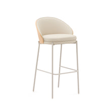 Load image into Gallery viewer, Eamy stool in beige faux leather, natural finish ash veneer and beige metal 77cm