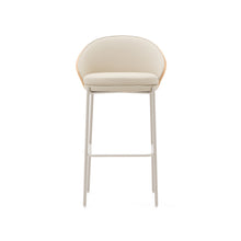 Load image into Gallery viewer, Eamy stool in beige faux leather, natural finish ash veneer and beige metal 77cm - image 5