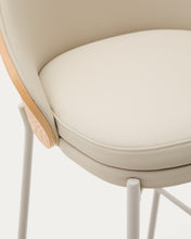 Load image into Gallery viewer, Eamy stool in beige faux leather, natural finish ash veneer and beige metal 77cm - image 10
