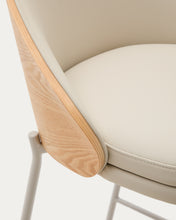 Load image into Gallery viewer, Eamy stool in beige faux leather, natural finish ash veneer and beige metal 77cm - image 11