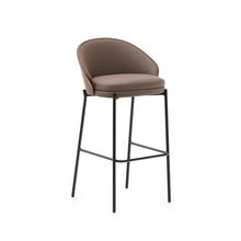 Load image into Gallery viewer, Eamy stool in brown faux leather, ash veneer with walnut finish and brown metal 77 cm - image 2