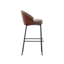 Load image into Gallery viewer, Eamy stool in brown faux leather, ash veneer with walnut finish and brown metal 77 cm - image 3