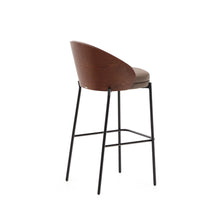 Load image into Gallery viewer, Eamy stool in brown faux leather, ash veneer with walnut finish and brown metal 77 cm - image 6