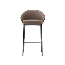 Load image into Gallery viewer, Eamy stool in brown faux leather, ash veneer with walnut finish and brown metal 77 cm - image 8