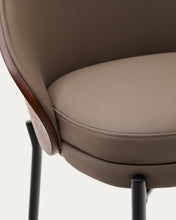 Load image into Gallery viewer, Eamy stool in brown faux leather, ash veneer with walnut finish and brown metal 77 cm - image 11